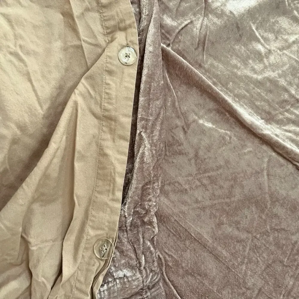 West Elm Dusty Blush Crinkle Velvet Queen Duvet Cover Button Closure